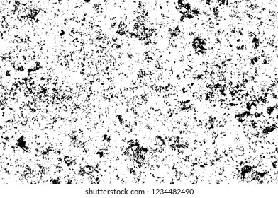 Grunge overlay layer. Abstract black and white vector background. Monochrome vintage surface with dirty pattern in cracks, spots, dots. Old wall in dark horror style design