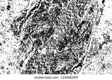 Grunge overlay layer. Abstract black and white vector background. Monochrome vintage surface with dirty pattern in cracks, spots, dots. Old wall in dark horror style design