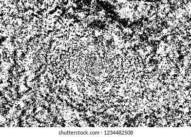Grunge overlay layer. Abstract black and white vector background. Monochrome vintage surface with dirty pattern in cracks, spots, dots. Old wall in dark horror style design