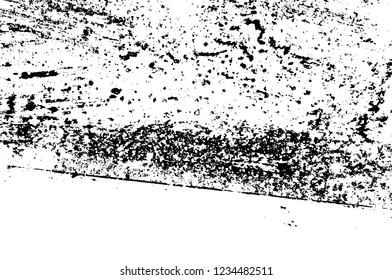 Grunge overlay layer. Abstract black and white vector background. Monochrome vintage surface with dirty pattern in cracks, spots, dots. Old wall in dark horror style design