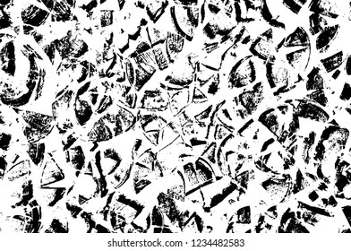 Grunge overlay layer. Abstract black and white vector background. Monochrome vintage surface with dirty pattern in cracks, spots, dots. Old wall in dark horror style design