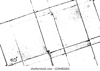 Grunge overlay layer. Abstract black and white vector background. Monochrome vintage surface with dirty pattern in cracks, spots, dots. Old wall in dark horror style design