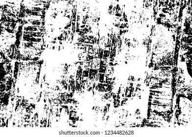 Grunge overlay layer. Abstract black and white vector background. Monochrome vintage surface with dirty pattern in cracks, spots, dots. Old wall in dark horror style design