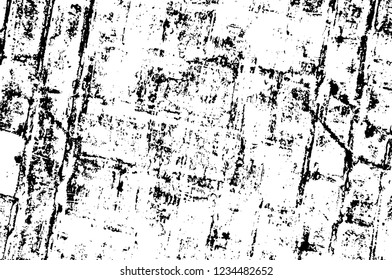 Grunge overlay layer. Abstract black and white vector background. Monochrome vintage surface with dirty pattern in cracks, spots, dots. Old wall in dark horror style design