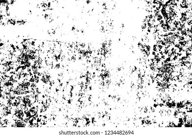 Grunge overlay layer. Abstract black and white vector background. Monochrome vintage surface with dirty pattern in cracks, spots, dots. Old wall in dark horror style design