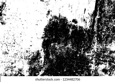 Grunge overlay layer. Abstract black and white vector background. Monochrome vintage surface with dirty pattern in cracks, spots, dots. Old wall in dark horror style design