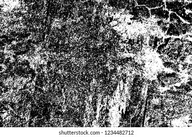 Grunge overlay layer. Abstract black and white vector background. Monochrome vintage surface with dirty pattern in cracks, spots, dots. Old wall in dark horror style design