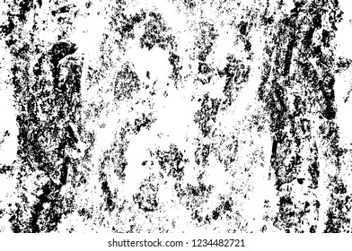 Grunge overlay layer. Abstract black and white vector background. Monochrome vintage surface with dirty pattern in cracks, spots, dots. Old wall in dark horror style design