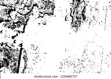 Grunge overlay layer. Abstract black and white vector background. Monochrome vintage surface with dirty pattern in cracks, spots, dots. Old wall in dark horror style design