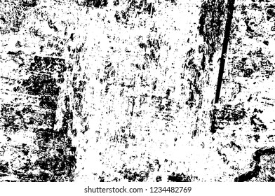 Grunge overlay layer. Abstract black and white vector background. Monochrome vintage surface with dirty pattern in cracks, spots, dots. Old wall in dark horror style design