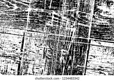 Grunge overlay layer. Abstract black and white vector background. Monochrome vintage surface with dirty pattern in cracks, spots, dots. Old wall in dark horror style design
