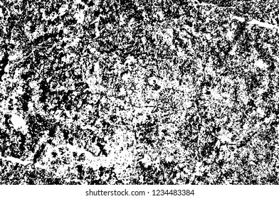 Grunge overlay layer. Abstract black and white vector background. Monochrome vintage surface with dirty pattern in cracks, spots, dots. Old wall in dark horror style design