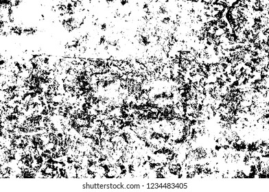Grunge overlay layer. Abstract black and white vector background. Monochrome vintage surface with dirty pattern in cracks, spots, dots. Old wall in dark horror style design