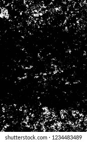 Grunge overlay layer. Abstract black and white vector background. Monochrome vintage surface with dirty pattern in cracks, spots, dots. Old wall in dark horror style design