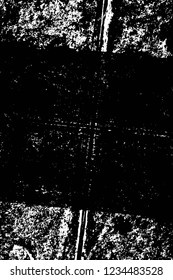 Grunge overlay layer. Abstract black and white vector background. Monochrome vintage surface with dirty pattern in cracks, spots, dots. Old wall in dark horror style design