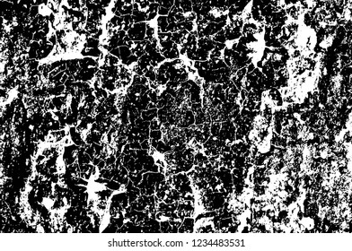 Grunge overlay layer. Abstract black and white vector background. Monochrome vintage surface with dirty pattern in cracks, spots, dots. Old wall in dark horror style design