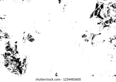Grunge overlay layer. Abstract black and white vector background. Monochrome vintage surface with dirty pattern in cracks, spots, dots. Old wall in dark horror style design