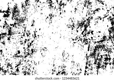Grunge overlay layer. Abstract black and white vector background. Monochrome vintage surface with dirty pattern in cracks, spots, dots. Old wall in dark horror style design