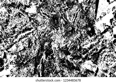 Grunge overlay layer. Abstract black and white vector background. Monochrome vintage surface with dirty pattern in cracks, spots, dots. Old wall in dark horror style design