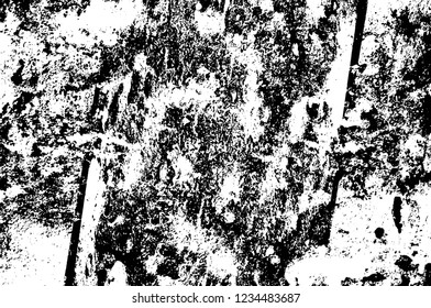 Grunge overlay layer. Abstract black and white vector background. Monochrome vintage surface with dirty pattern in cracks, spots, dots. Old wall in dark horror style design