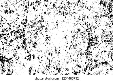 Grunge overlay layer. Abstract black and white vector background. Monochrome vintage surface with dirty pattern in cracks, spots, dots. Old wall in dark horror style design
