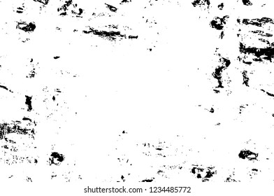 Grunge overlay layer. Abstract black and white vector background. Monochrome vintage surface with dirty pattern in cracks, spots, dots. Old wall in dark horror style design