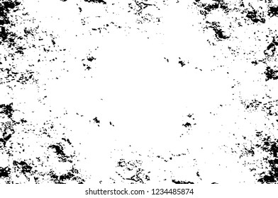 Grunge overlay layer. Abstract black and white vector background. Monochrome vintage surface with dirty pattern in cracks, spots, dots. Old wall in dark horror style design