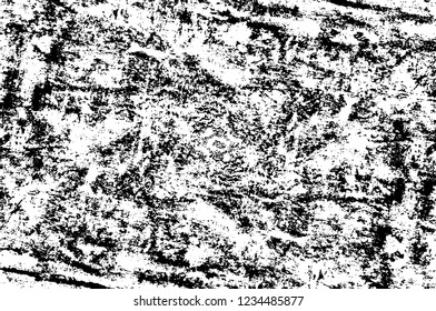 Grunge overlay layer. Abstract black and white vector background. Monochrome vintage surface with dirty pattern in cracks, spots, dots. Old wall in dark horror style design