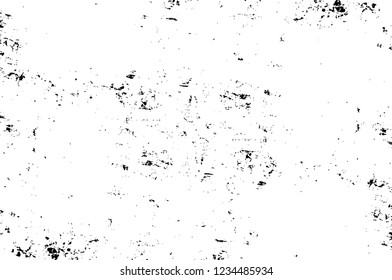 Grunge overlay layer. Abstract black and white vector background. Monochrome vintage surface with dirty pattern in cracks, spots, dots. Old wall in dark horror style design