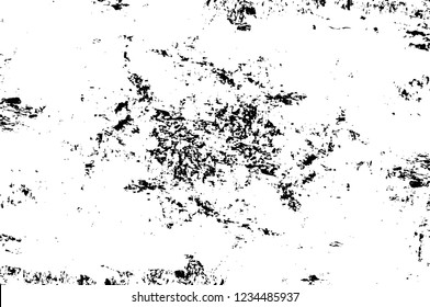 Grunge overlay layer. Abstract black and white vector background. Monochrome vintage surface with dirty pattern in cracks, spots, dots. Old wall in dark horror style design