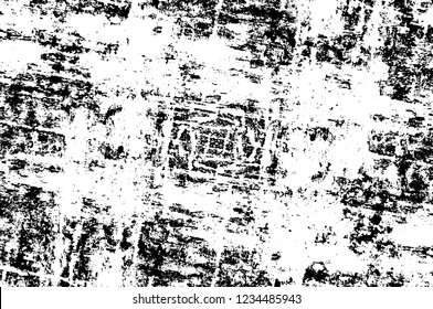 Grunge overlay layer. Abstract black and white vector background. Monochrome vintage surface with dirty pattern in cracks, spots, dots. Old wall in dark horror style design