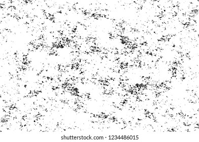 Grunge overlay layer. Abstract black and white vector background. Monochrome vintage surface with dirty pattern in cracks, spots, dots. Old wall in dark horror style design