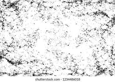 Grunge overlay layer. Abstract black and white vector background. Monochrome vintage surface with dirty pattern in cracks, spots, dots. Old wall in dark horror style design