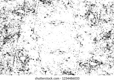 Grunge overlay layer. Abstract black and white vector background. Monochrome vintage surface with dirty pattern in cracks, spots, dots. Old wall in dark horror style design