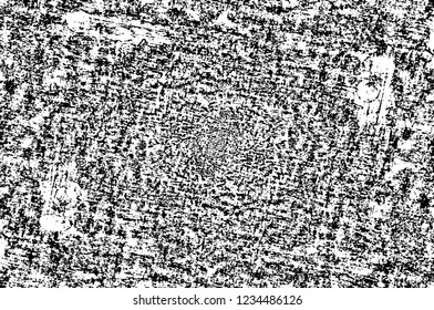 Grunge overlay layer. Abstract black and white vector background. Monochrome vintage surface with dirty pattern in cracks, spots, dots. Old wall in dark horror style design