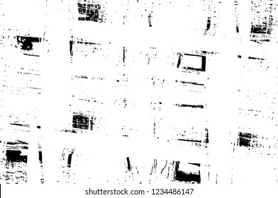 Grunge overlay layer. Abstract black and white vector background. Monochrome vintage surface with dirty pattern in cracks, spots, dots. Old wall in dark horror style design