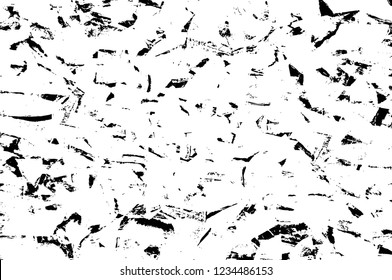 Grunge overlay layer. Abstract black and white vector background. Monochrome vintage surface with dirty pattern in cracks, spots, dots. Old wall in dark horror style design