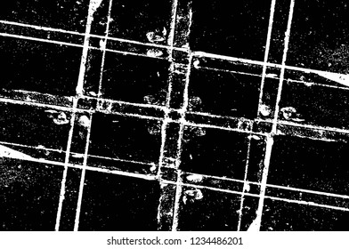 Grunge overlay layer. Abstract black and white vector background. Monochrome vintage surface with dirty pattern in cracks, spots, dots. Old wall in dark horror style design