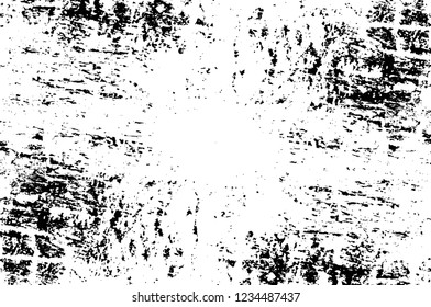 Grunge overlay layer. Abstract black and white vector background. Monochrome vintage surface with dirty pattern in cracks, spots, dots. Old wall in dark horror style design