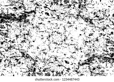 Grunge overlay layer. Abstract black and white vector background. Monochrome vintage surface with dirty pattern in cracks, spots, dots. Old wall in dark horror style design