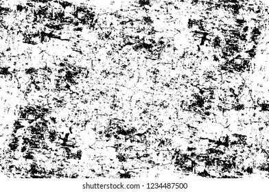 Grunge overlay layer. Abstract black and white vector background. Monochrome vintage surface with dirty pattern in cracks, spots, dots. Old wall in dark horror style design