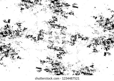 Grunge overlay layer. Abstract black and white vector background. Monochrome vintage surface with dirty pattern in cracks, spots, dots. Old wall in dark horror style design
