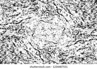 Grunge overlay layer. Abstract black and white vector background. Monochrome vintage surface with dirty pattern in cracks, spots, dots. Old wall in dark horror style design