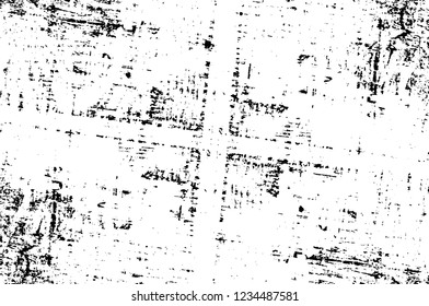 Grunge overlay layer. Abstract black and white vector background. Monochrome vintage surface with dirty pattern in cracks, spots, dots. Old wall in dark horror style design