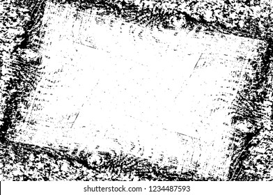 Grunge overlay layer. Abstract black and white vector background. Monochrome vintage surface with dirty pattern in cracks, spots, dots. Old wall in dark horror style design