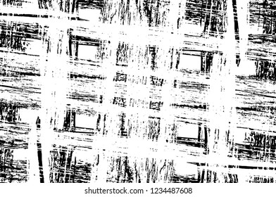 Grunge overlay layer. Abstract black and white vector background. Monochrome vintage surface with dirty pattern in cracks, spots, dots. Old wall in dark horror style design
