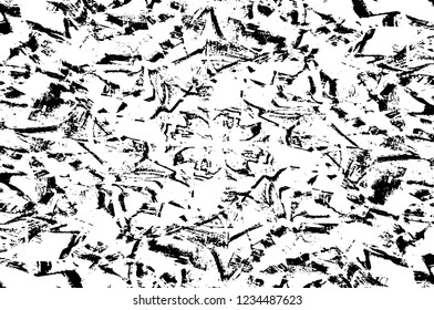 Grunge overlay layer. Abstract black and white vector background. Monochrome vintage surface with dirty pattern in cracks, spots, dots. Old wall in dark horror style design