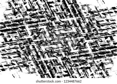 Grunge overlay layer. Abstract black and white vector background. Monochrome vintage surface with dirty pattern in cracks, spots, dots. Old wall in dark horror style design