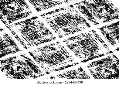 Grunge overlay layer. Abstract black and white vector background. Monochrome vintage surface with dirty pattern in cracks, spots, dots. Old wall in dark horror style design