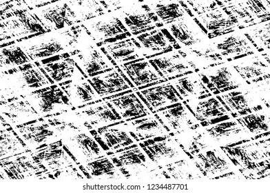 Grunge overlay layer. Abstract black and white vector background. Monochrome vintage surface with dirty pattern in cracks, spots, dots. Old wall in dark horror style design